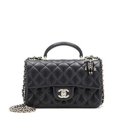 CHANEL Lambskin Quilted Mini Rectangular Flap So Black 